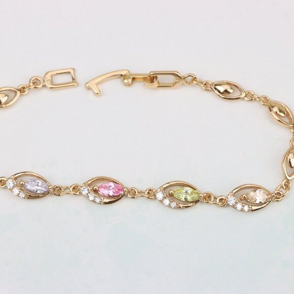 "Rose Gold Bracelet with Multicolor Stones and Crystals, XPBL0789 - Picture 3 of 12